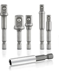 Nine-Piece Socket Extension And Drill Bit Set In Cr-V Steel With Magnetic Bit Holder Includes Quarter Inch Three-Eighths Inch And Half Inch Drives