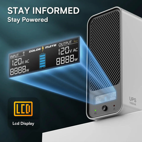 Eight Outlet Lithium UPS Backup Power Supply With Sinewave Surge Protection Keeps Your Home Office Gear Alive, 1000VA 800W LiFePO4 Battery