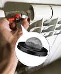 Heavy Duty 8 Pack Hose Water Filter Washers With Mesh Screen Inserts for Garden Hoses in use at water valve with black gasket.