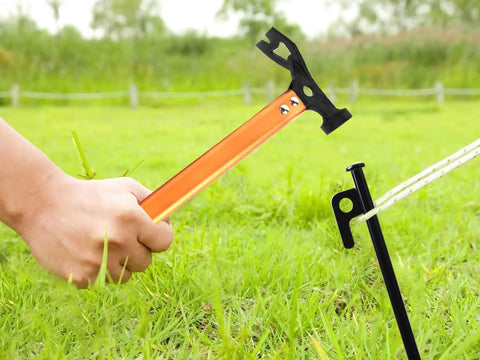 Ultra Lightweight 12 Inch Camping Hammer Multitool With Three In One Design for hiking and camping, hammering tent stake