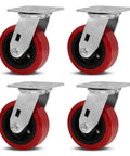 Heavy Duty 5 Inch Swivel Casters Set of 4 with polyurethane tread on polypropylene core for carts and toolboxes, shown front view.