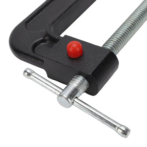 Close-up of Heavy Duty 4 Inch C Clamp Made From High Carbon Steel With Sliding T Handle for secure clamping.