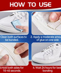 Heavy Duty Shoe Glue 30g For Sole Repair Waterproof Bond That Sticks Leather Rubber And Fabric, application instructions on sneakers.