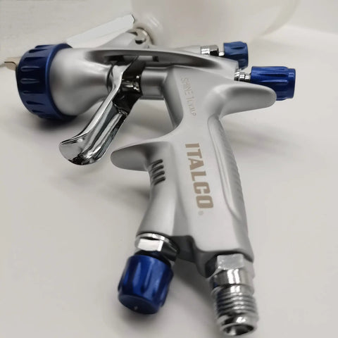 LVMP Spray Gun Pro Grade Workhorse With 1.3mm Tip And 600ml Cup Feed showcasing ergonomic palm fit handle and embedded trigger design.