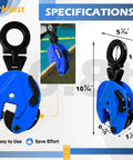 FITHOIST vertical plate clamp, blue housing with black jaw, front view; 0.8 ton capacity