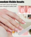 Crystal Nail Buffer Kit for shaping buffing and polishing natural nails before and after results, hand holding nail file.
