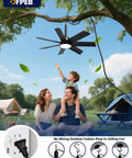 Family enjoying outdoors with 28 Inch Plug In Outdoor Ceiling Fan With Lights And Remote, LED Gazebo Hanging Fan With Hook, Black.