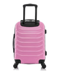 Durable pink carry-on luggage with spinner wheels and hard shell, ideal for travel. Lightweight, easy to maneuver suitcase from InUSA.