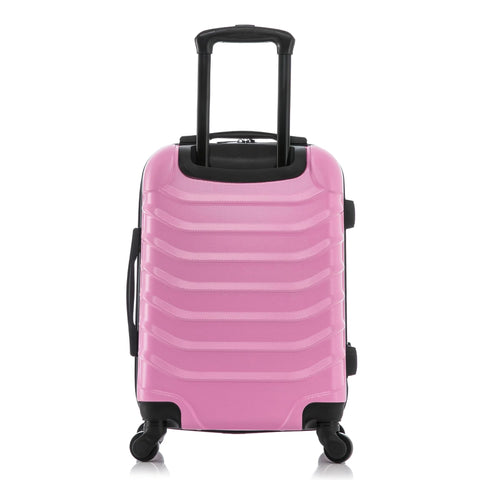 Durable pink carry-on luggage with spinner wheels and hard shell, ideal for travel. Lightweight, easy to maneuver suitcase from InUSA.