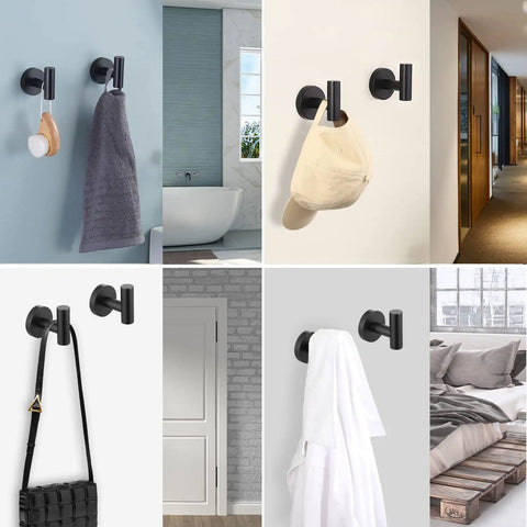 Bathroom with Sturdy Stainless Steel Towel And Robe Hooks Wall Mount Set Satin Matte Black Rust Proof SUS 304 Hook Rack