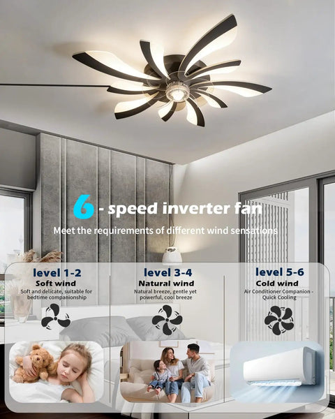 Plug-in ceiling fans with lights and remote,low profile 3 colors Dimming ceiling fan with six speed options and modern design.