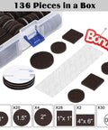 Premium Felt Furniture Pad Set, 136 Pieces, 5mm Thick Floor Protectors with storage case, various sizes shown