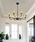 Matte Black Chandelier For Dining Room Living Room Foyer And Kitchen Island With 8 Lights Modern Farmhouse Rustic Industrial Pendant Light Fixture For Ceiling Mount Dope Vibe That Slaps in a foyer setting