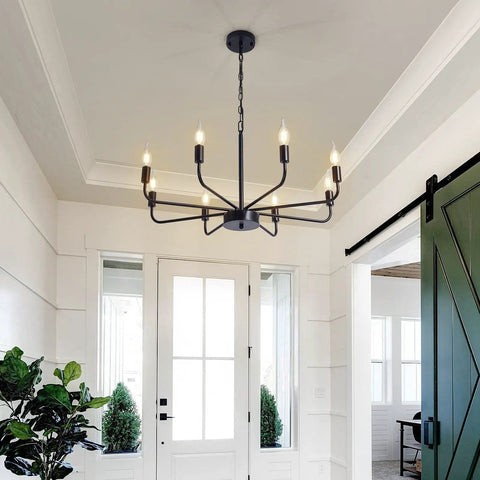 Matte Black Chandelier For Dining Room Living Room Foyer And Kitchen Island With 8 Lights Modern Farmhouse Rustic Industrial Pendant Light Fixture For Ceiling Mount Dope Vibe That Slaps in a foyer setting