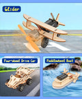 6-In-1 STEM Kit For Kids Ages 8-12 with glider, four-wheel drive car, paddlewheel boat models shown