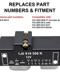 Electric Cooling Fan Control Module Relay for Volkswagen Beetle Golf Jetta GTI and Audi TT 2000 to 2010 Replacement OE 1J0919506K