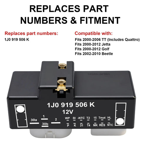 Electric Cooling Fan Control Module Relay for Volkswagen Beetle Golf Jetta GTI and Audi TT 2000 to 2010 Replacement OE 1J0919506K