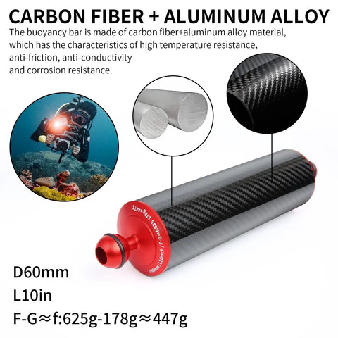 Red 10-Inch Carbon Fiber Underwater Float Arm 2-Pack Ultralight Buoyancy System For Diving Trays Video Lights And Strobes