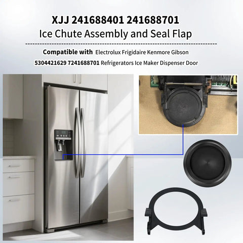241688401 And 241688701 Refrigerator Dispenser Ice Chute Assembly And Door Seal Flap on stainless French door fridge