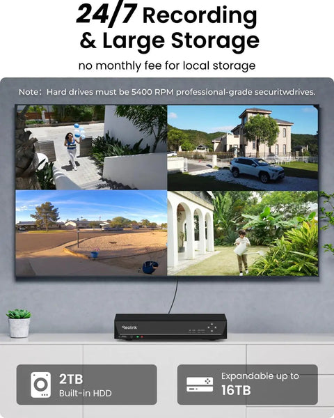 4K Ultra HD PoE Security Camera System With Four Cameras, H.265, 8-Channel NVR With 2TB HDD, Person And Vehicle Detection, screen display