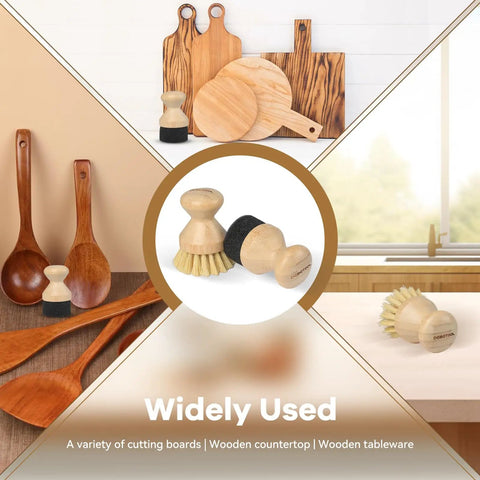 Top Tier Cutting Board Care Set Featuring Hella Sturdy Sisal Scrub Brush And Smooth Wood Oil Applicator For Kitchen Hardwood Conditioning And No Sweat Weekly Cleaning Routines with wooden kitchen tools.