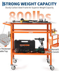 Solid As A Rock Heavy Duty Carbon Steel Welding Table 36 By 24 Inches 800 Lbs Capacity Mobile Workbench with tools shown.