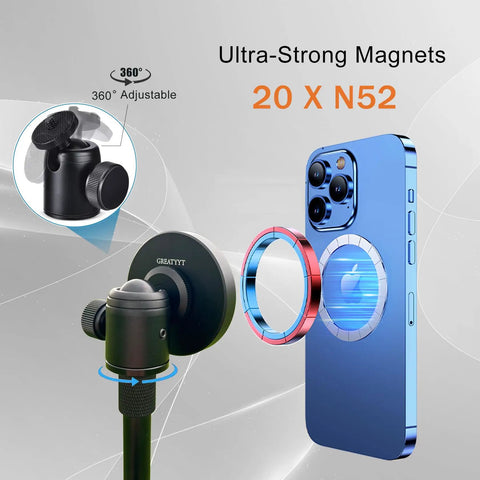 All In One Golf Swing Selfie Stick With Ground Spike And Tripod, Magnetic Phone Holder detail with adjustable angles and iPhone attachment