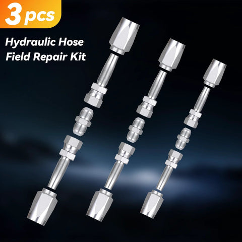 Hydraulic hose field repair kit, 3-pack, with 1/4, 3/8, 1/2 in ID fittings; includes six repair parts