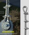 Close-up of One Quarter Inch Stainless Steel Cable, 350 Feet Of Aircraft Wire Rope With Clamps And Thimbles for deck railing.