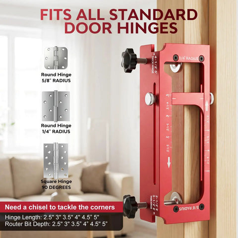 No Sweat Door Hinge Jig And Lock Installation Kit, Rock Solid Aluminum Router Template, fits all standard door hinges.