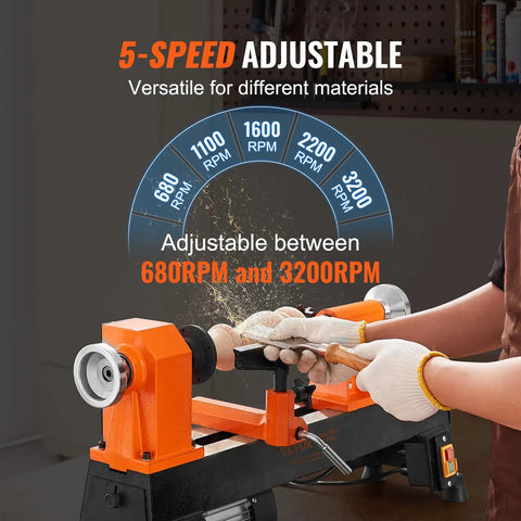 Person using Workhorse Benchtop Wood Lathe 10x18 Inch For DIY Woodworking 0.5 HP 370W Power With Five Variable Speeds on wood piece