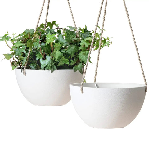 ceramic hanging planter outdoor Cool White Hanging Planter Set 8" Pots ✓