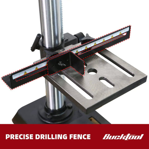 10 Inch Drill Press With 6.2 Amp Induction Motor Three Quarter Horsepower Benchtop Drill Press showing precise drilling fence