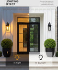 Two Pack Outdoor Wall Sconces, Waterproof Exterior Porch Lanterns With E26 Socket, Anti Rust Matte Black Finish And Seeded Glass Lampshade illuminating entryway at night and day