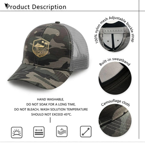 No Crying On The Yacht Trucker Hat For Women Funny Summer Cap with ventilated mesh and camouflage design, adjustable strap.