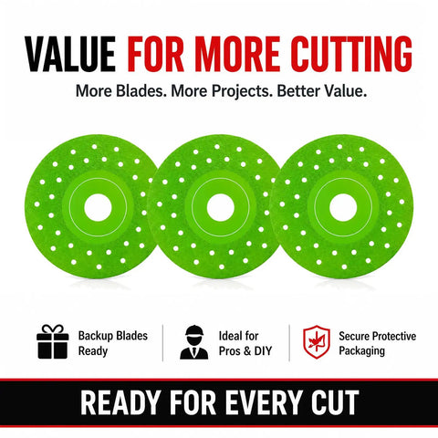 4-1/2 Inch Tile Cutter Diamond Saw Blade Ultra Thin Kerf 0.05 Inch For Dry And Wet Cutting Grinding And Chamfering Porcelain Ceramic Glass Marble On Any Angle Grinder Set Of 3, three green blades