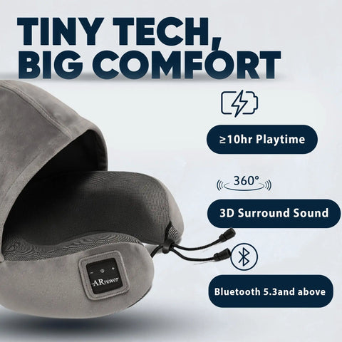 Wireless Bluetooth Music Neck Pillow With Hood For Travel Sleep Semicircular Design With Built In Speaker 360 Degree Neck Support
