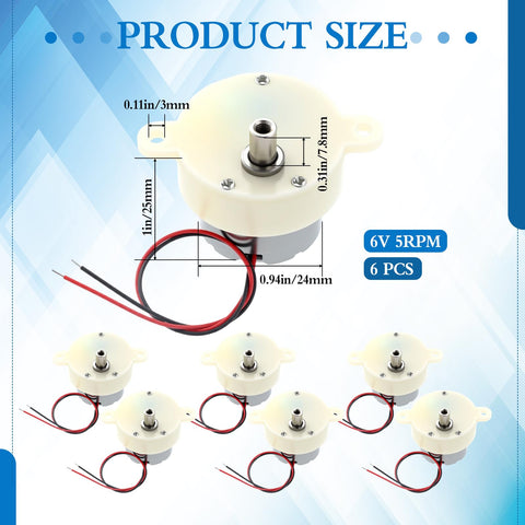 Six Pack 6V DC Gear Motors 5RPM Slow Speed High Torque Micro Gearbox With 2 Wire Connection For Robotics And DIY Builds