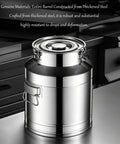 Heavy Duty 304 Stainless Steel Milk Can Jug With Secure Sealed Lids on counter, showcasing thickened steel and durable build.