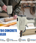 Person using Beast Heavy Duty Pneumatic Concrete T Nailer for 14 Gauge Nails, lightweight aluminum, in workshop.