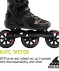 Macroblade 110 3WD Women's Fitness Inline Skates Black And Orchid 9 Wheel Drive with three high-performance wheels close-up