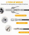 3 nozzle types for Heavy Duty Pistol Grip Grease Gun Kit With 18 Inch Flexible Hose Quick Release Coupler 8000 PSI Pressure