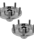 Front Wheel Hub Assembly Set For 2008-2017 Mitsubishi Lancer DE ES GTS Sportback And 2007-2019 Mitsubishi Outlander PHEV Driver Left And Passenger Right Sides 2 Piece Kit Beefy Build OE Quality Replacement Pro Grade Smooth Spin Easy Install showing two metal hubs with bolts for front installation