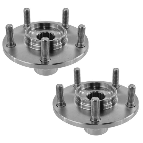 Front Wheel Hub Assembly Set For 2008-2017 Mitsubishi Lancer DE ES GTS Sportback And 2007-2019 Mitsubishi Outlander PHEV Driver Left And Passenger Right Sides 2 Piece Kit Beefy Build OE Quality Replacement Pro Grade Smooth Spin Easy Install showing two metal hubs with bolts for front installation