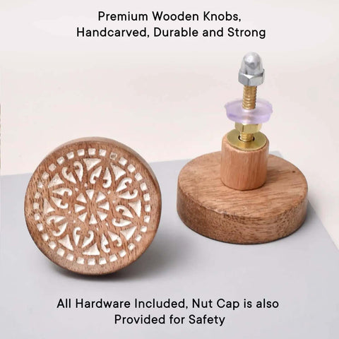Boho Bulk Wooden Drawer Knobs Set With 300 Pieces, Brown Floral Round Cabinet Knobs with included hardware displayed