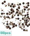 Top Shelf Metal Upholstery Tacks And Furniture Nails For Vintage Diy Makeovers, Rust Resistant Heavy Duty Headpins, 100 Piece Pack scattered vintage bronze decorative nails.