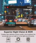 Discreet 4K Ultra HD Dash Cam With 2.4 Inch LCD Screen WiFi 170 Degree Wide Angle G Sensor WDR night vision display.