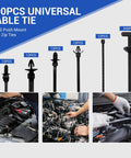 Nylon Universal Cable Tie Buckle Kit With Button Design And Flush Cutter 261 Piece Zip Ties for automotive use.
