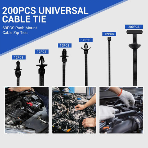 Nylon Universal Cable Tie Buckle Kit With Button Design And Flush Cutter 261 Piece Zip Ties for automotive use.