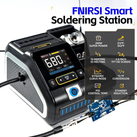 Pro Grade 200W Digital Soldering Station Kit with full color display and advanced controls, shown in operation.